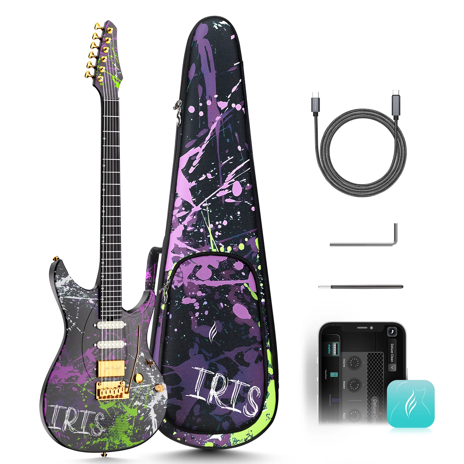 Enya Inspire Carbon Fiber Super ST Smart Guitar in Iris colorway